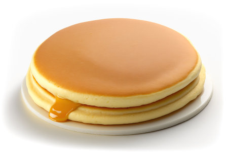 Stack of pancakes drizzled with syrup isolated on white background. generative AIの素材