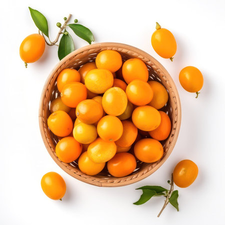 Sweet kumquat fruits on white background. generative AIの素材