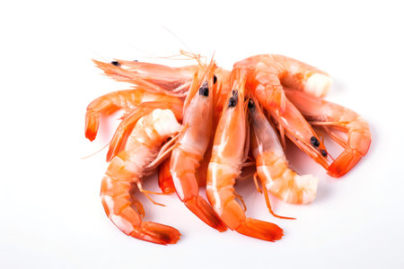 Fresh cooked shrimp isolated on white background. Seafood. generative AIの素材
