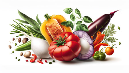 illustration of the variety of fresh vegetables isolated on a white background. generative AIの素材