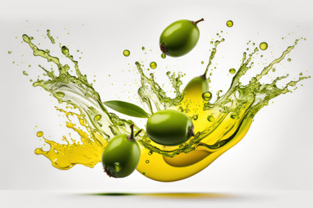 olives in oil on a white background. healthy eating.oil splash. pure product. generative AIの素材