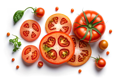 red ripe tomatoes isolated on a white background. generative AIの素材