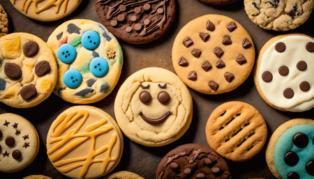 round cookies, icing and nuts, delicious homemade natural pastries, pastries with love. generative AIの素材