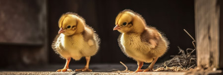 farm. little yellow chickens walk around the farm yard on a sunny warm day. generative AIの素材