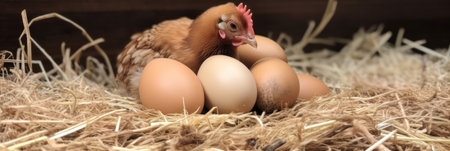 farm.laying hen incubates eggs in a chicken coop on the farm. generative AIの素材