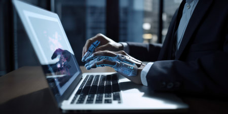 android work in the virtual world. Internet. artificial intelligence. human replacement by a robot. access to the virtual world. generative AIの素材