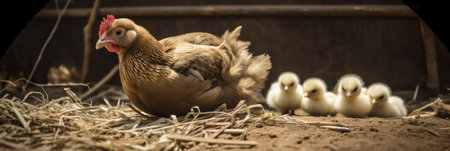 farm.laying hen incubates eggs in a chicken coop on the farm. generative AIの素材