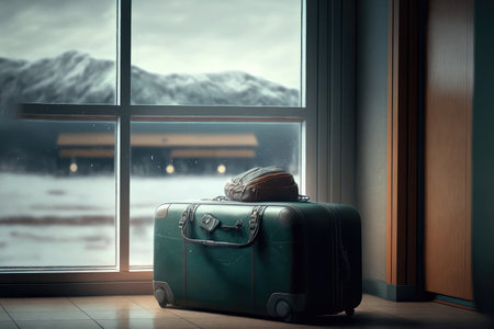 luggage in an empty train station or airport.Generative AI. High quality photoの素材