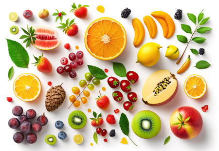 illustration of variety of fresh fruits isolated on white background. generative AIの素材