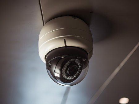 IP camera installed with waterproof coating to protect the camera with the concept of security system in public places. generative AIの素材