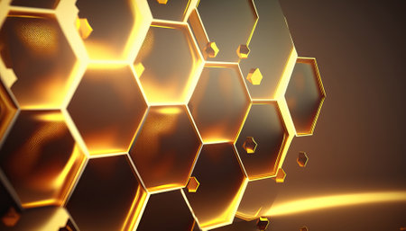 abstract background with golden hexagons, honeycomb structure. generative AIの素材