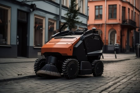 futuristic machine with remote control and programming for garbage collection from. generative AIの素材