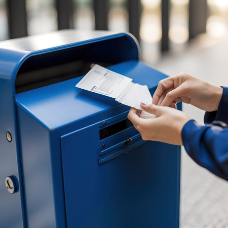 Close-up on a womans hand as she reads a letter near the mailbox before sealing and mailing. generative AIの素材