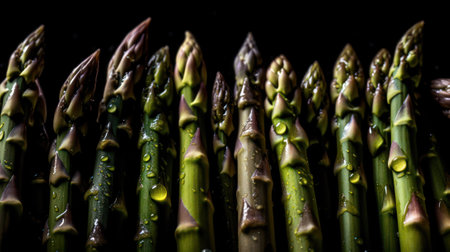 ripe asparagus with water droplets background. Neural network AI generatedの素材