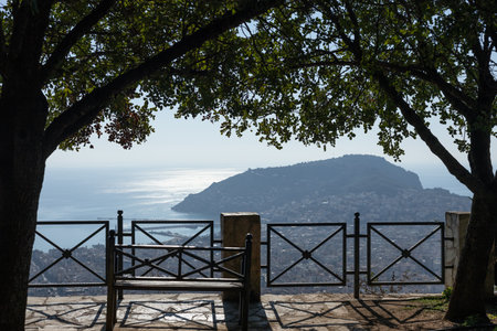 view from the observation deck of the Mediterranean resort town to the mountains and the sea from above. High quality photoの写真素材
