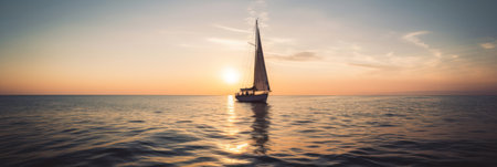 sailing yacht at sea against the backdrop of the setting sun. generative AIの素材