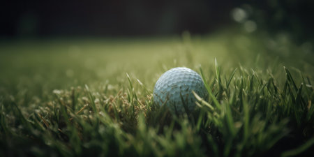 golf ball on grass with green background. copyspace Generative AIの素材