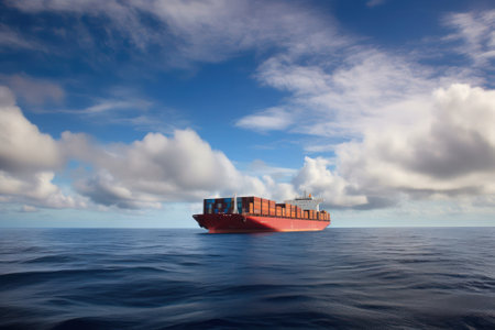 cargo ship carrying a container for importing export goods to a client, conceptual logistics and supply chain. Generative AIの素材