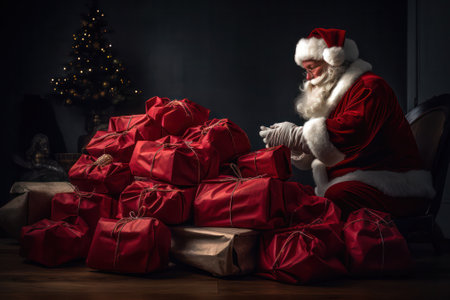 Santa Claus collects Christmas gifts for the Christmas holiday. Generative AIの素材