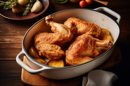 chicken legs with a beautiful golden brown baked in the oven. Generative AIの素材