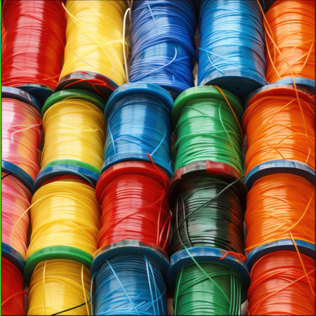 background rolls of colorful colored electrical cables wires . Generative AIの素材