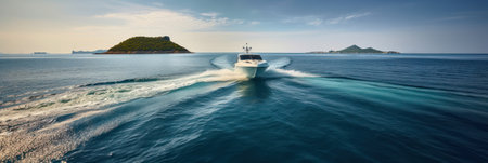 boat in the sea on a bright sunny day .concept of travel and vacation luxury. generative AIの素材