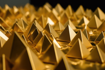 abstract background images of many gold bars in the form of pyramids.perspective.wallpaper. Generative AIの素材