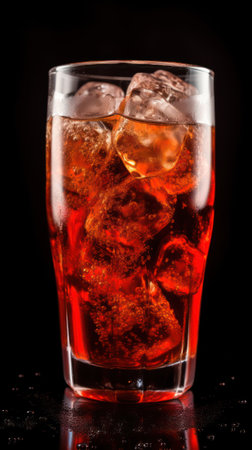 a cooling drink with ice in a glass beaker on a dark background. Generative AIの素材