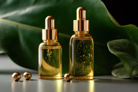 Alternative medicine and healing products, herbal natural cosmetics, aromatherapy and essential oils concept. bottle on the background of nature. Generative AIの素材