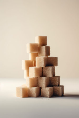 pyramid consisting of pieces of cane sugar on a light background. Generative AIの素材