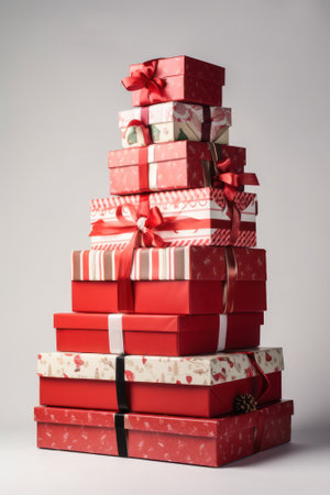 Large stack of Christmas gifts in the shape of a high mountain.Generative AIの素材