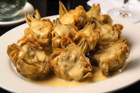 grilled artichokes with a delicate creamy sauce. Generative AIの素材