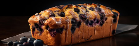 blueberry muffin with berries on a board on a dark background .homemade cakes. Generative AIの素材