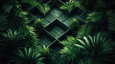 abstract background green Labyrinths of gardens top view. Generative AIの素材