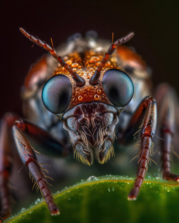 Extremely clear and detailed image of the head of an unknown insect, microscope, Generative AIの素材
