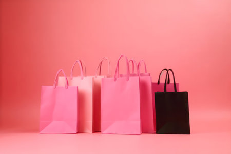 Colorful shopping bags on colored background. Generative AIの素材