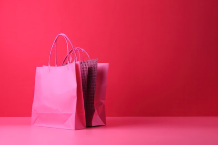 Colorful shopping bags on colored background. Generative AIの素材