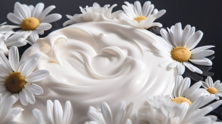 chamomile cosmetic cream with flowers on a light background. Generative AIの素材