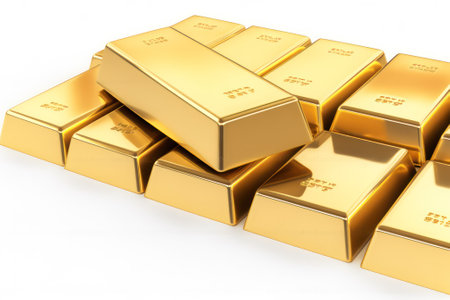 several bars of gold isolated on white background. investment and capital preservation.Generative AIの素材