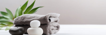 Thai spa massage. Spa treatment cosmetic beauty. Therapy aromatherapy for care body women with candles for relax wellness. Aroma and salt scrub setting ready healthy lifestyle, copy space for banner. Generative AIの素材