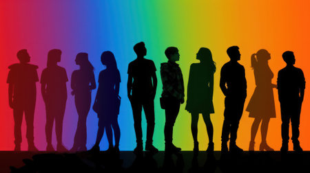 silhouette of young people on a colored background .diversity concept. Generative AIの素材
