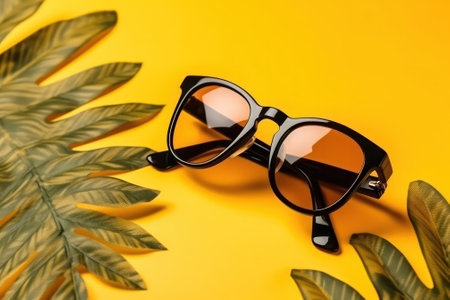 sunglasses on yellow background.tourism travel and vacation concept. Generative AIの素材
