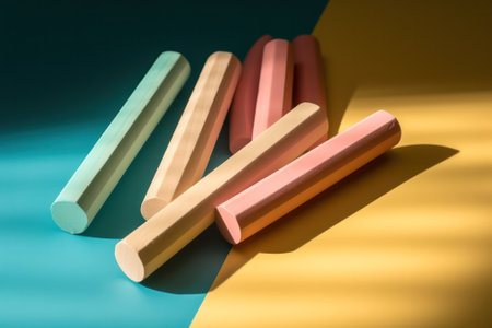 Crayons for drawing lie on colored paper. learning, drawing, creativity. Generative AIの素材