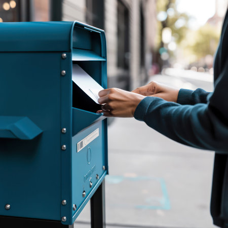 a woman is going to put a letter in a mailbox to send mail. Generative AIの素材