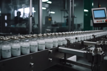 Close-up of the production of tablets for pharmaceuticals, the pharmaceutical or cosmetic industry, the production line of a medical or cosmetic factory.Generative AIの素材