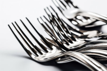 background with a lot of metal forks on a light background.Generative AIの素材