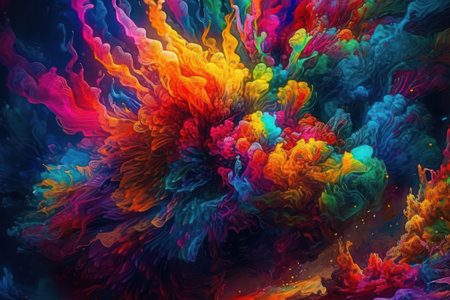 Oil or acrylic paint on a black background. Abstract color design Modern art. Illustration design of paint for background. Generative AIの素材