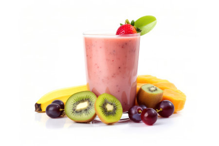 smoothies from different types of fresh berries and fruits on a white background.Generative AIの素材