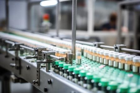 Close-up of the production of tablets for pharmaceuticals, the pharmaceutical or cosmetic industry, the production line of a medical or cosmetic factory.Generative AIの素材