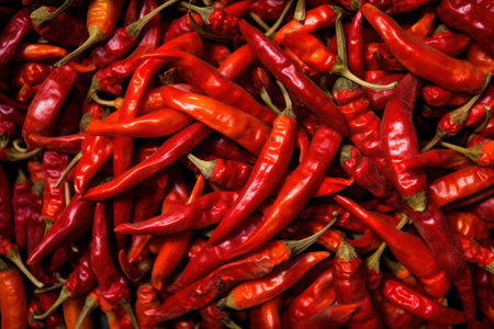 Full frame background of red hot chili peppers. Generative AIの素材